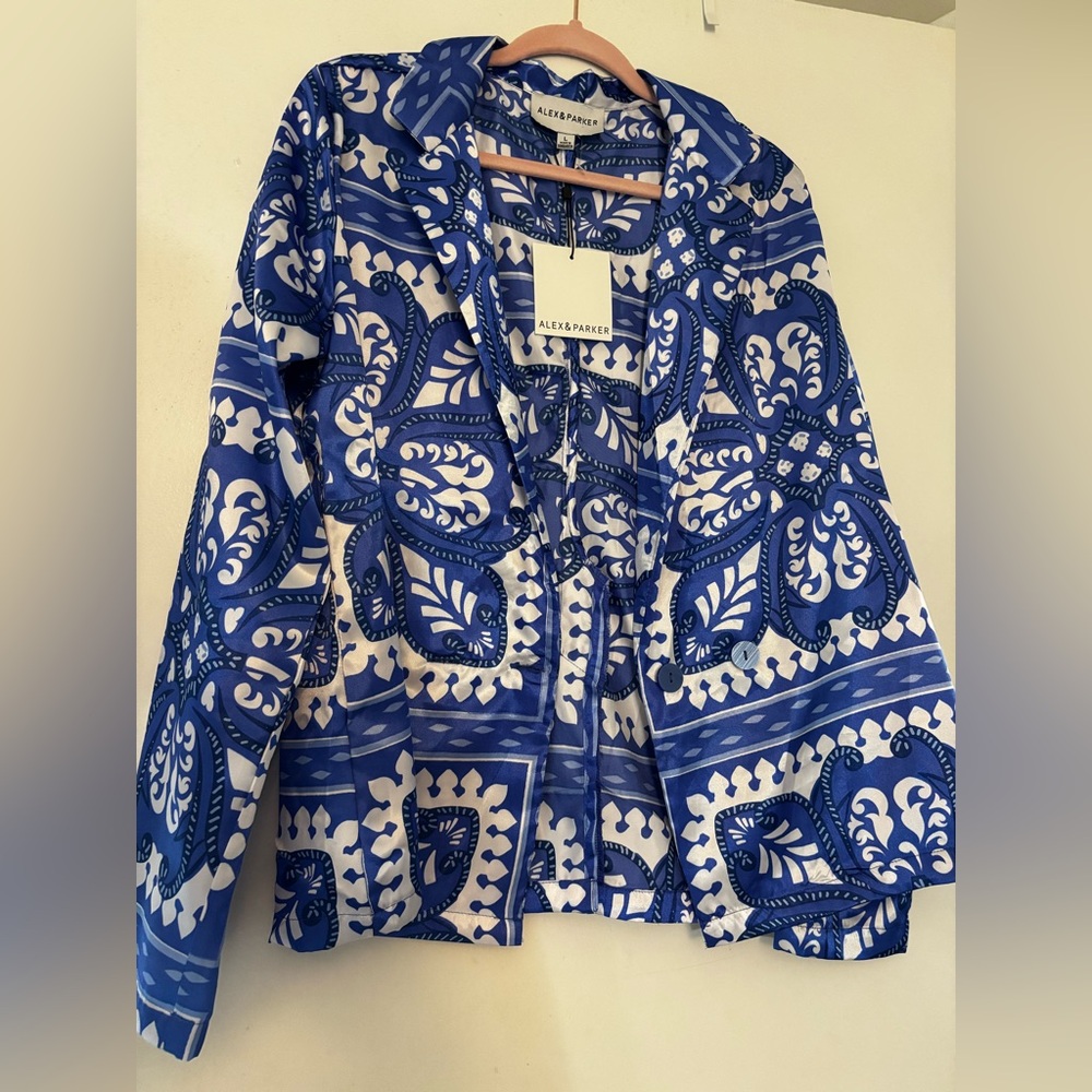Zara type Blue and White Patterned Pajama Set - Picture 2 of 5